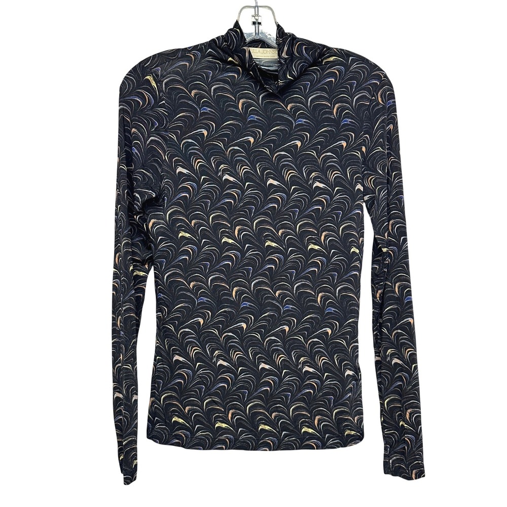 Ulla Johnson Aurelia Turtleneck Obsidian Marble Print Small AW2022